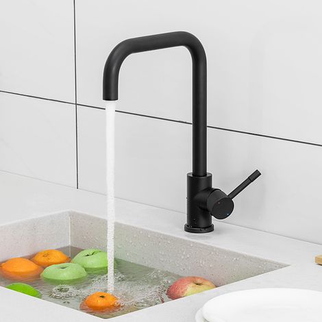 Miscelatore da cucina in acciaio inox nero CECIPA, rubinetto da cucina con beccuccio alto e curvo, girevole a 360° (1/5)