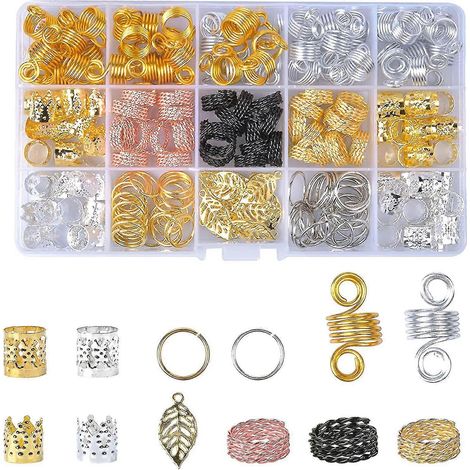 Kryc 200 Stück Haarringe für Zöpfe, Haarperlen für Zöpfe, Metall-Haarspangen für Dreadlocks, Gold- und Silber-Haarschmuck-Anhänger (1/5)