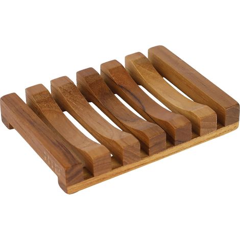 Porte-savon en bois de teck à fente - Porte-éponge de cuisine - Auto-drainant - Pour douche, évier, salle de bain, baignoire, camping-car (1/5)