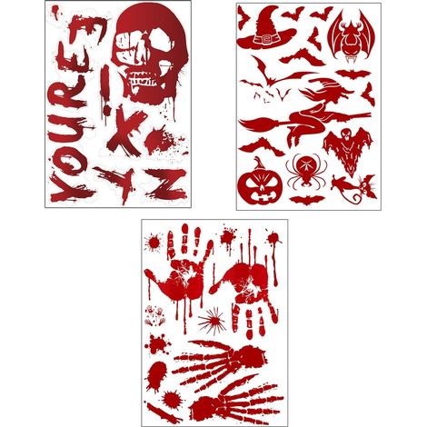 Fensterdekorationen, Halloween-Fensteraufkleber, Halloween-Dekorationen mit blutigen Fußabdrücken, blutige Halloween-Aufkleber für Halloween-Dekorationen, 3 Bögen