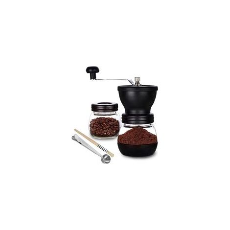 Kaffeemühle mit Keramikmahlwerk, manuelle Kaffeemühle mit 2 Gläsern (je 325 ml), Edelstahlgriffe, Kaffeemühlen für Filterkaffee, Espresso und French Press (1/4)