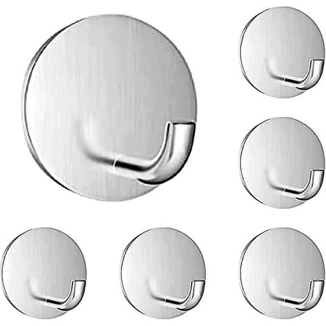 Set mit 6 selbstklebenden Edelstahl-Wandhaken für Türen, Büros, Wohnungen und Küchen