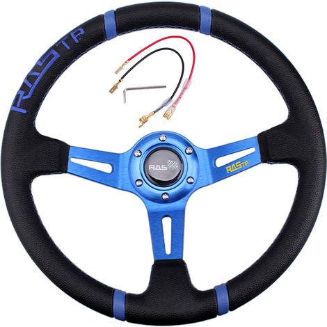 Volant de course personnalisé RASTP, 35 cm (14 pouces), cousu main - [Logo RAS] Bleu (1/4)