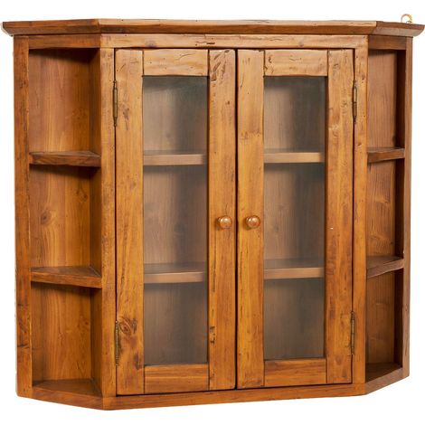Vetrina vetrinetta bacheca piattaia espositore in legno noce shabby a muro parete appendere vintage L86XPR21XH75cm Made in Italy (1/5)