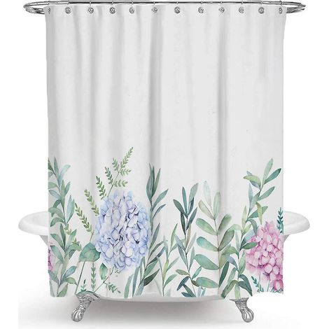 Duschvorhang aus Polyester mit exquisitem grünem Blatt- und Blumenmuster – 180 x 200 cm (1/5)