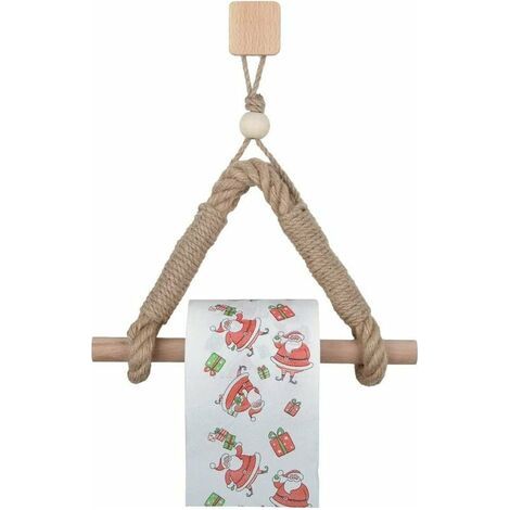 royaluxe - Porte-Papier Toilette Vintage en Corde de Chanvre et Bois, Barre Support pour Rouleau de Papier Toilette pour Salle de Bain - Carré (1/5)