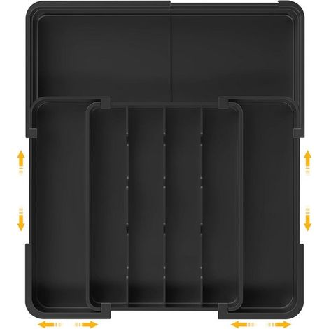 Organizador de cajones para cubiertos con 7 compartimentos, 24 x 32,2 cm, para vajilla y organización - Negro (1/5)