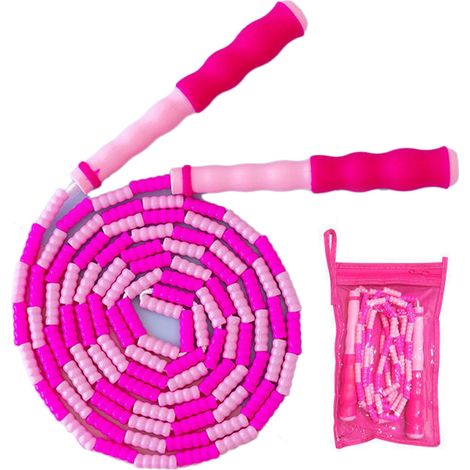 Corde à sauter confortable, poignée antidérapante réglable, durable, légère, sécurisée, perles pour enfants dès le CP, rose (1/5)