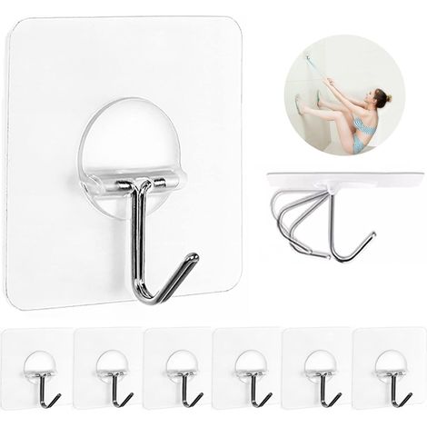 Ganchos para abrigos transparentes sin costuras, de 13 lb (máx.), impermeables y resistentes al aceite, ganchos autoadhesivos de alta resistencia para baños y cocinas, paquete de 8 unidades. (1/4)