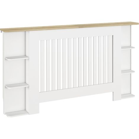 Cache-radiateur blanc bois MDF 152x19x83cm couvercle protection chauffage design lattes (1/5)