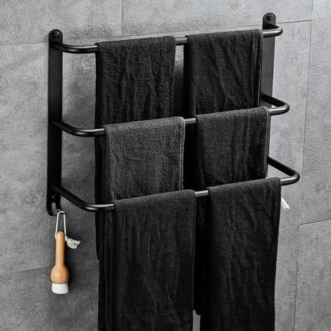 3-stöckiger Handtuchhalter aus Edelstahl, kein Bohren erforderlich, für Bad, Küche und WC, Schwarz (1/4)