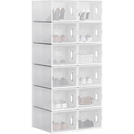 WOLTU 8X Cajas de Zapatos Transparentes Cajas para Zapatos de Plástico Apilables y Plegables Organizador de Almacenamiento de Guardarropa Contenedor Zapatos con Tapa Frontal 35x25x19 cm