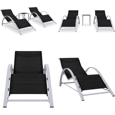 Sonnenliegen 2 Stk. mit Tisch Aluminium Schwarz - Gartensonnenliegen - Lounge Möbel - Gartenset - Alu Sonnenschirm - Außenmöbel - Home & Living (1/5)