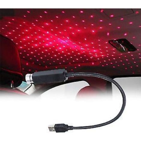 Projecteur LED pour plafond de voiture, lampe rouge étoilée, veilleuse d'ambiance intérieure, lampe galaxie, décoration lumineuse, prise USB (1/3)