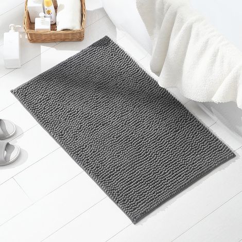 Tapis de bain super absorbant, antidérapant, pour douche et bain, doux et confortable, microfibre chenille, lavable en machine (40 x 60 cm,gris) (1/5)