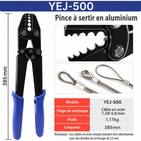 Pince à sertir YEJ-50O pour manchons de câbles 1,58-5 mm style japonais yej-50o 385 1.58-5mm ptr 40 × 14,5 × 4,5 cm 1,266 kg – Livraison gratuite