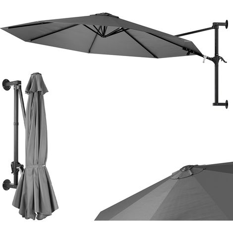 Parasol mural de jardin, diamètre 300 cm, parasol mural avec structure en métal, Air vent d'extérieur avec 8 ribs et couverture en polyester imperméable, gris, Grande, Moderne (1/5)
