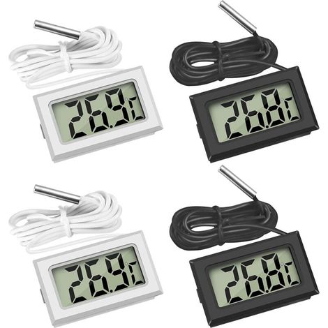 Mini-Digital-LCD-Thermometer mit Temperaturfühler für Kühlschränke, Gefrierschränke und Aquarien (2x Schwarz, 2x Weiß)