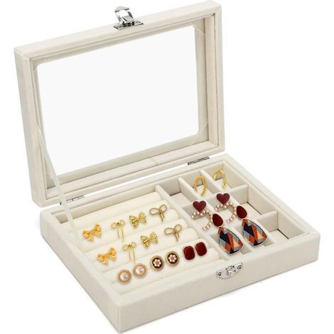 1 Niveaux Boîte à Bijoux de Voyage,Rangement Bijoux,Organisateur de Bague,Coffret Bijoux Femme,Jewelry Box Organizer,Trousse à Bracelet,Ecrin Bijoux Voyage pour Colliers Boucles-Beige (1/5)