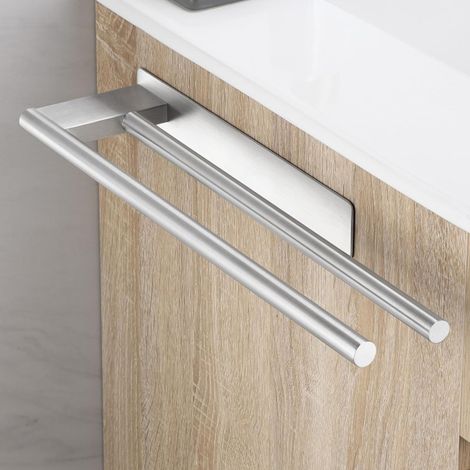 Porte-serviettes Irovami en acier inoxydable, installation sans perçage, étagère de salle de bain à une ou deux barres, couleur argent (1/2)
