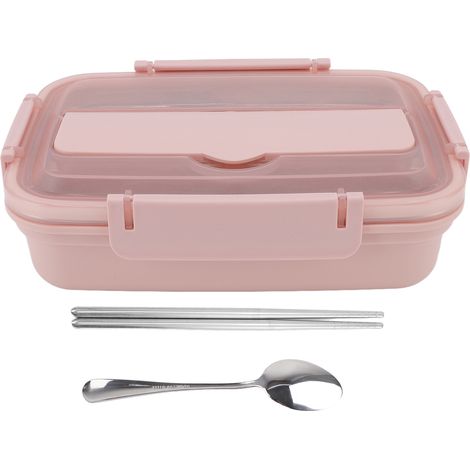Boîte-repas 3 compartiments en acier inoxydable 304 avec couverts, portable pour bureau, rose (1/5)