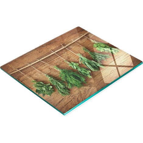 Tabla de cocina de vidrio duradera y elegante con estampado de hierbas, madera, 60x52 cm (1/5)