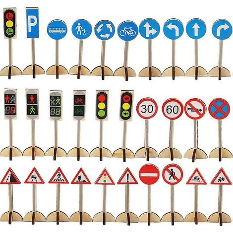 1 ensemble de panneaux de signalisation miniatures pour enfants - Jouet éducatif de signalisation routière