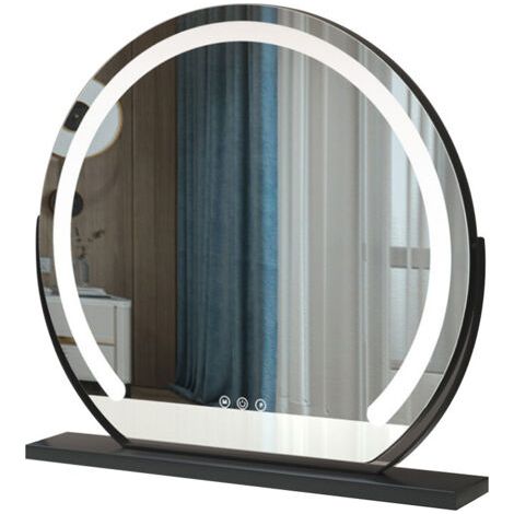 Miroir de maquillage hollywoodien avec miroir LED éclairé de 50 cm, dimmable 3 couleurs, contrôle tactile, miroir de maquillage pivotant à 360°, miroir de table et miroir mural - noir