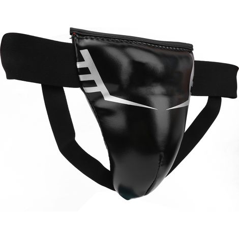 Coquille de protection pour l'entrejambe en PU noir, idéale pour la boxe et les enfants de 5 à 9 ans.