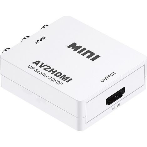 Mini AV RCA CVBS to HDMI Video Audio Converters Adapter Support 720 1080P for Camera, Xbox 360, PS1, PS2, WII, N64, Gamecube, Snes, NES, PSP, DVD Player, VHS(White) (1/4)