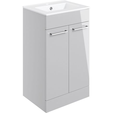 Signature Aalborg Floor Standing 2-Door Vanity Unit with Basin 510mm Wide - Grey Gloss (1/4)