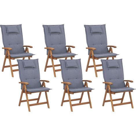 Set of 6 Garden Chairs with Cushions JAVA Acacia Wood Blue (1/5)