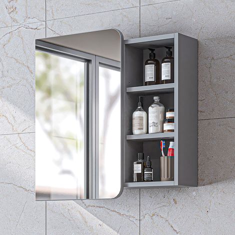 Roomart LYCIA-72 Spiegelschrank Bad 70 cm breit, Grau