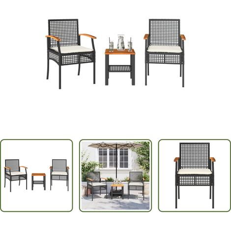Bistro-Set - 3-tlg. Bistro-Set mit Kissen Schwarz Poly Rattan Akazienholz (1/5)
