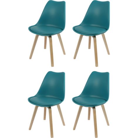 Lot de 4 chaises scandinave "Emy" - Bleu canard - L 45 x P 58 x H 82 cm - Livraison gratuite