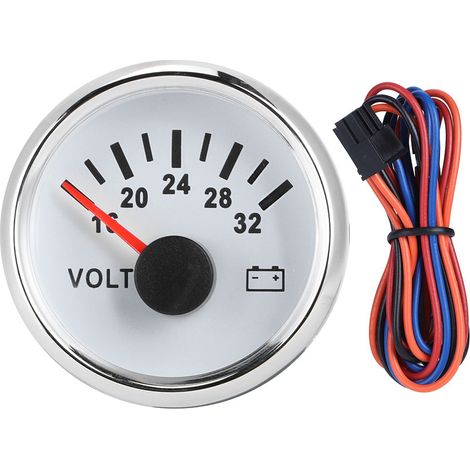 52-mm-Voltmeter (2 Zoll) mit 7-farbiger Hintergrundbeleuchtung, Betriebsspannung 9–32 V, geeignet für Boote, Autos, LKWs, Motorräder und ATVs, weißes Zifferblatt, silberne Abdeckung (1/5)