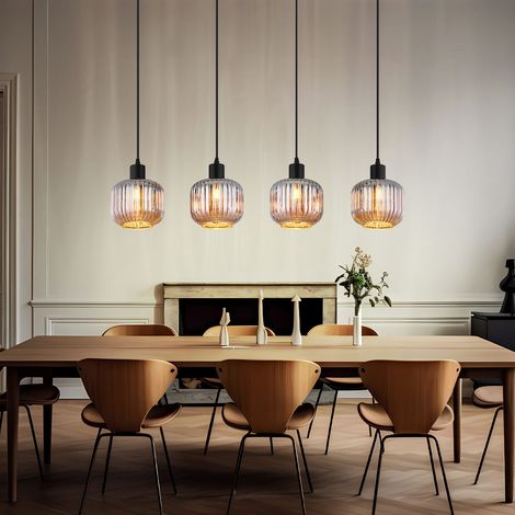 Suspension Globo TOM en métal noir et verre fumé – Hauteur 120 cm, diamètre 15 cm – 4 douilles E14, 230V – Éclairage moderne pour salle à manger (1/5)