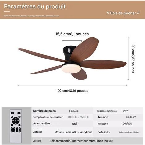 42-Zoll-Design-Deckenventilator, LED-Pendelleuchte mit Fernbedienung, leiser Motor, 3-farbige Beleuchtung, Schwarznussholz (1/3)
