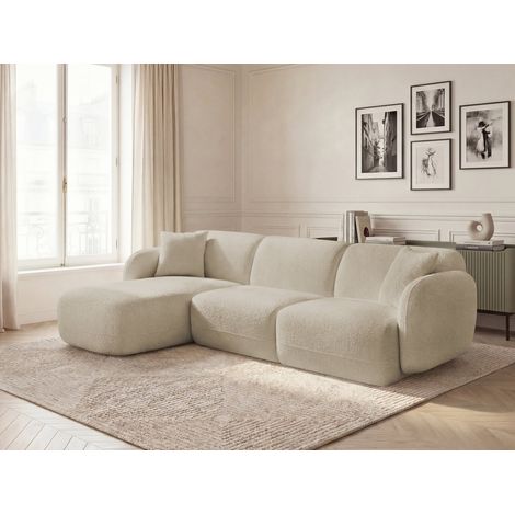 BOBOCHIC - Canapé d'angle fixe modulable ANDA tissu chenille Angle gauche  Beige