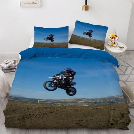 Ensemble de literie 135x200 cm avec impression 3D Motocross, 2 pièces, microfibre