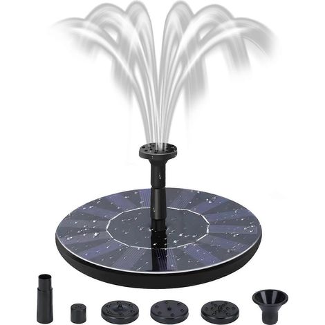 Pompe de fontaine solaire pour bain d'oiseaux, plusieurs jets d'eau, tête de 50 cm, noire, convient aux jardins et aux terrasses. (1/4)