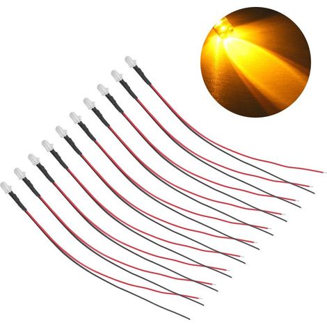 10 pièces Diodes électroluminescentes 5mm lumière LED électronique précâblée pour la décoration 5-12V jaune (1/5)