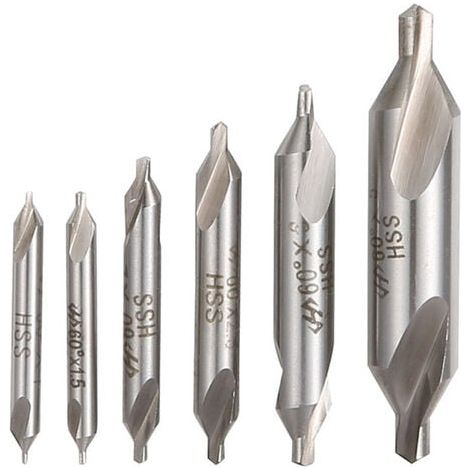 6Pcs HSS Forets à Centrer, 1/1.5/2/2.5/3/5mm 60 Degrés Forets Centraux Pour Le Traitement Du Fer/Acier/Cuivre/Aluminium (1/2)