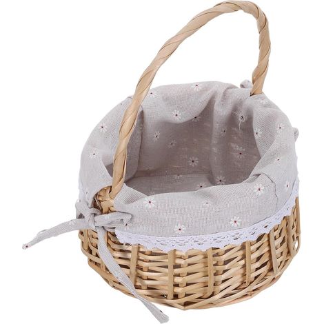 Panier en Osier avec Poignée Rond, Tressé à Main, Kaki (1/5)