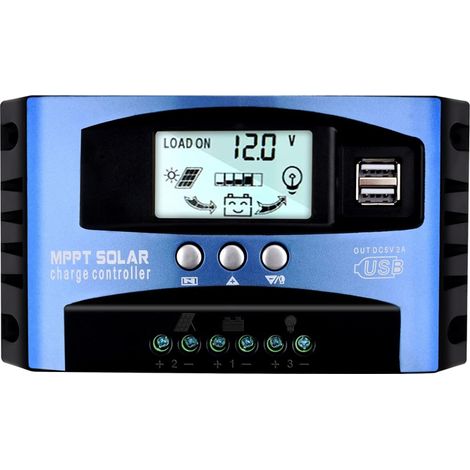 Controlador de carga solar de 100 A, controlador de carga solar USB dual de 12 V/24 V, regulador solar con pantalla LCD (1/5)