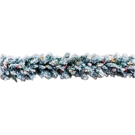 Boa navideña con decoración de piña, bolitas rojas y nieve 30leds 180cm