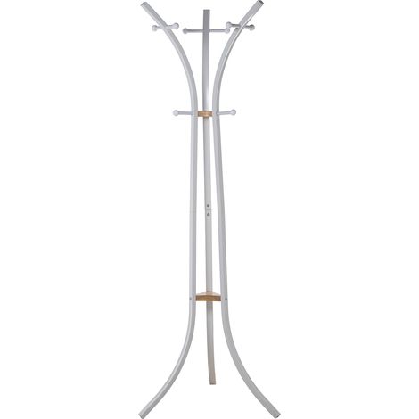 Portemanteau en métal blanc et bois naturel, 9 boutons 54x60x175 cm (1/5)