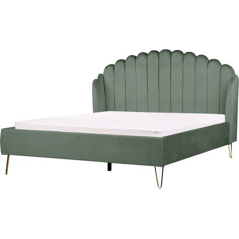 Letto matrimoniale in velluto verde con testiera e gambe in metallo 160 x 200 cm Ambillou