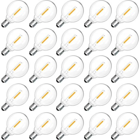 Confezione da 25 lampadine LED di ricambio G40 E12 da 1W, 1W = 7W a incandescenza, bianco caldo 2700K, 230V, 100LM, impermeabili IP54, non dimmerabili, lampadine LED a filamento G40 Globe E12 per matr