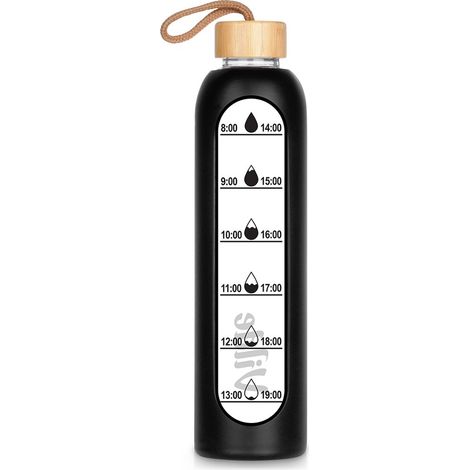 Glaswasserflasche mit Silikondeckel, Trinkflasche 1 l